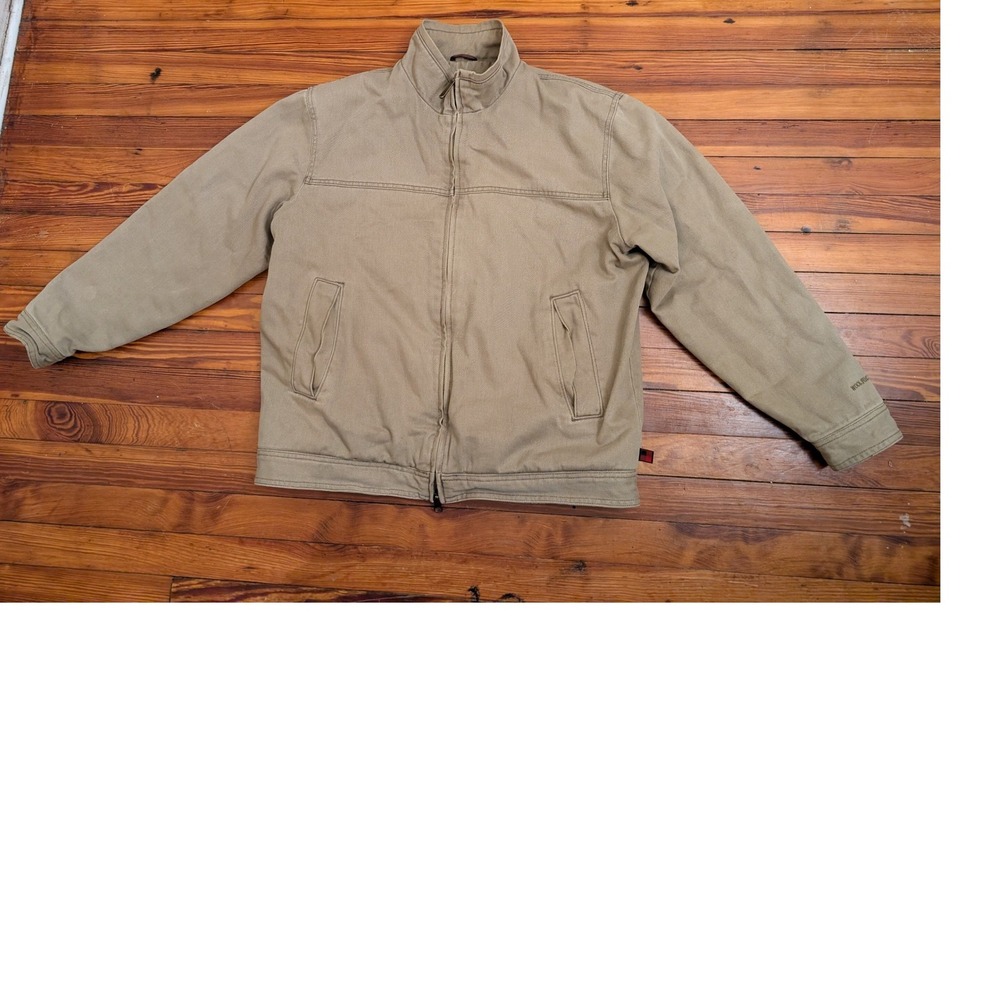 Woolrich Mens Tan Canvas Sherpa Lined Work Jacket Khaki Full Zip XL